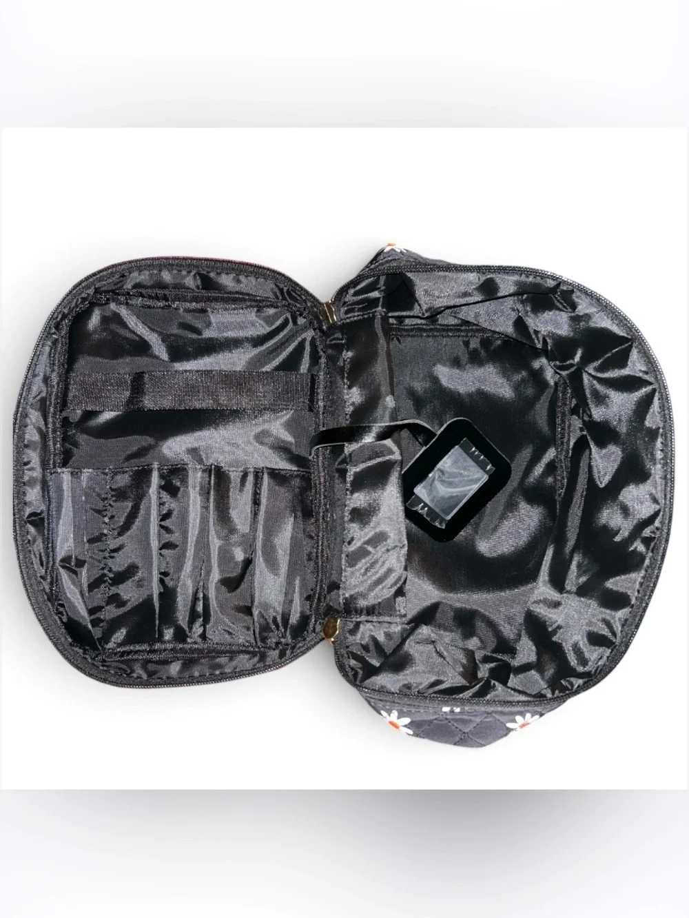 NWT Simply Southern Black Daisy Floral Quilted Cosmo Cosmetic Makeup Travel Bag